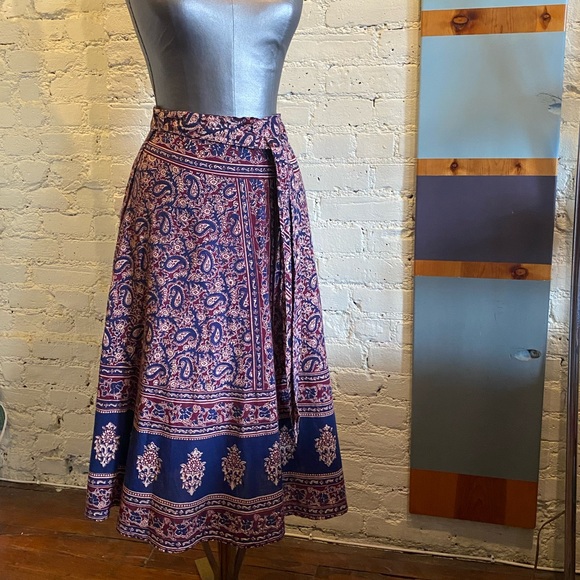 SOLD Vintage Indian Skirt Wrap Block Print Prairie Hippie Boho Cottagecore - Picture 5 of 5